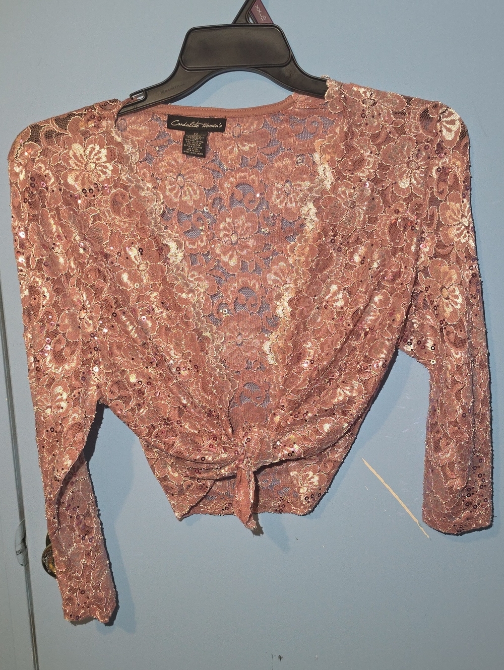 Candie's Mauve Floral Lace Tie-Front Shawl with Sequins